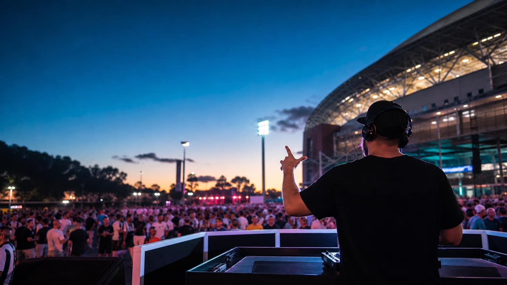 Professional DJ creating atmosphere for spectators at an Australian sporting event